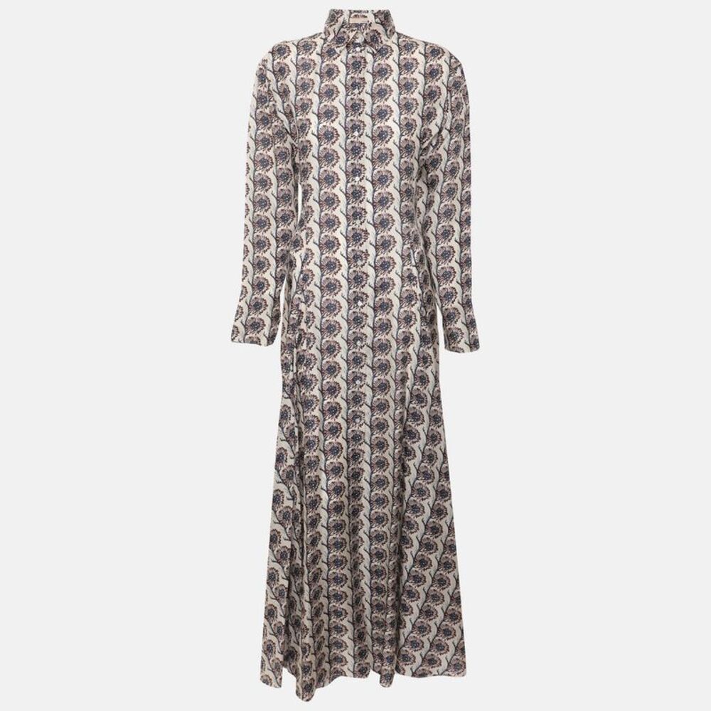 Alaia Multicolor Floral Print Silk Long Sleeve Maxi Dress M